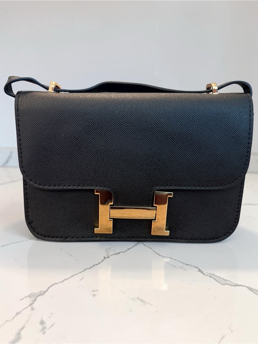 Source Unknown Black Crossbody Bag with Gold Hardware